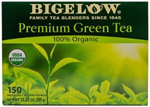 bigelow premium 100-percent organic green tea 150-count box, individually wrapped