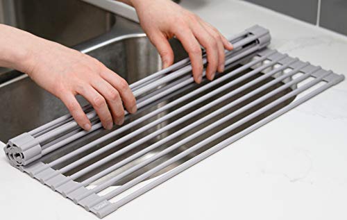 Surpahs Over The Sink Multipurpose Roll-Up Dish Drying Rack (Warm Gray, 17.5" x 13.1" - Small)