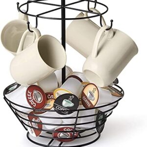 Nifty Coffee Pod & Mug Carousel – Holds 4 Cups, Capsule Storage, Spins 360-Degrees, Lazy Susan Platform, Modern Black Steel, Home or Office Kitchen Counter Organizer