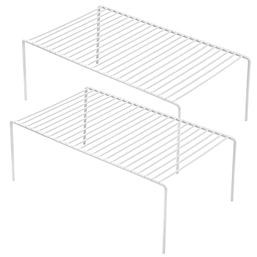 iPEGTOP Set of 2 Freezer Cabinet Shelf Rack, Large (15.7 x 9.4 Inch) Rustproof Stainless Steel Kitchen Storage Organizer Space Saver for Fridge Pantry Shelves Countertops - White