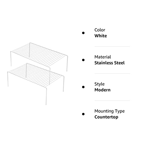 iPEGTOP Set of 2 Freezer Cabinet Shelf Rack, Large (15.7 x 9.4 Inch) Rustproof Stainless Steel Kitchen Storage Organizer Space Saver for Fridge Pantry Shelves Countertops - White