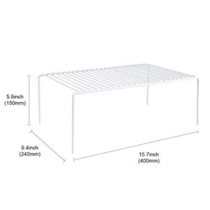 iPEGTOP Set of 2 Freezer Cabinet Shelf Rack, Large (15.7 x 9.4 Inch) Rustproof Stainless Steel Kitchen Storage Organizer Space Saver for Fridge Pantry Shelves Countertops - White