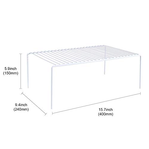 iPEGTOP Set of 2 Freezer Cabinet Shelf Rack, Large (15.7 x 9.4 Inch) Rustproof Stainless Steel Kitchen Storage Organizer Space Saver for Fridge Pantry Shelves Countertops - White