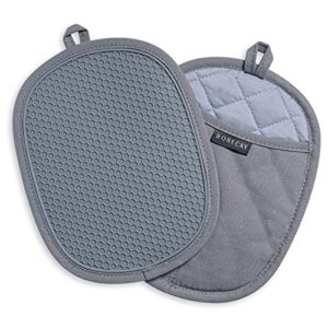 rorecay silicone pot holders sets: heat resistant oven hot pads with pockets non slip grip large potholders for kitchen baking cooking | quilted liner | 9.8 x 7.6 inches | gray | pack of 2