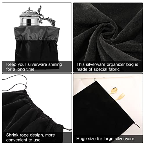 LEIFIDE 2 Pcs 30" x 24" Large Size Silver Storage Bags Anti Tarnish Cloth Bags Black Jewelry Bag Drawstring Pouch Cloth Gift Bags for Gift Watch Silverware Flatware Bracelet