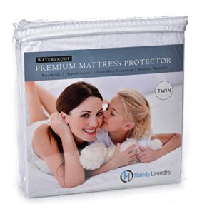twin mattress protector – waterproof, breathable, blocks allergens, smooth soft cotton terry cover. the premium mattress protector will surely increase the life of your mattress. (twin)