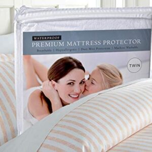 Twin Mattress Protector - Waterproof, Breathable, Blocks Allergens, Smooth Soft Cotton Terry Cover. The Premium Mattress Protector Will Surely Increase The Life of Your Mattress. (Twin)