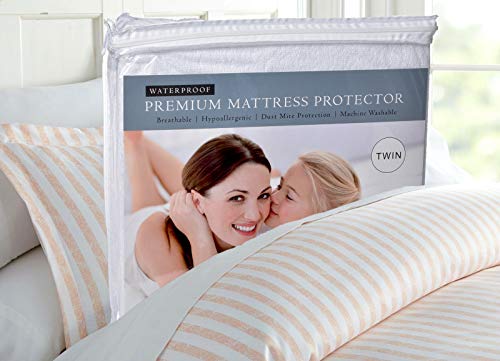 Twin Mattress Protector - Waterproof, Breathable, Blocks Allergens, Smooth Soft Cotton Terry Cover. The Premium Mattress Protector Will Surely Increase The Life of Your Mattress. (Twin)