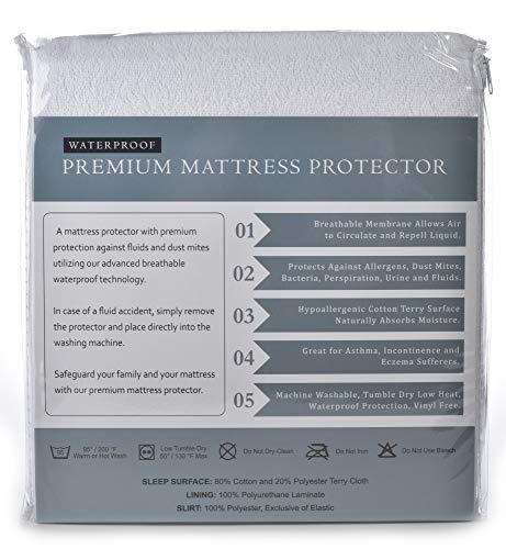 Twin Mattress Protector - Waterproof, Breathable, Blocks Allergens, Smooth Soft Cotton Terry Cover. The Premium Mattress Protector Will Surely Increase The Life of Your Mattress. (Twin)