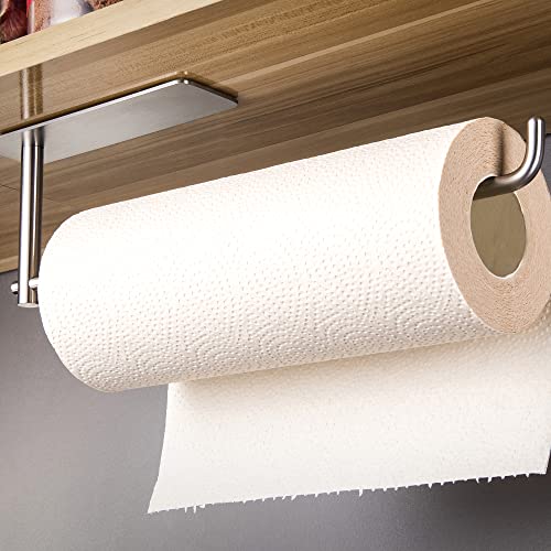 SUNTECH Paper Towel Holder Under Kitchen Cabinet - Self Adhesive Towel Paper Holder Stick on Wall, SUS304 Stainless Steel