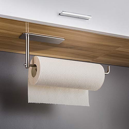 SUNTECH Paper Towel Holder Under Kitchen Cabinet - Self Adhesive Towel Paper Holder Stick on Wall, SUS304 Stainless Steel