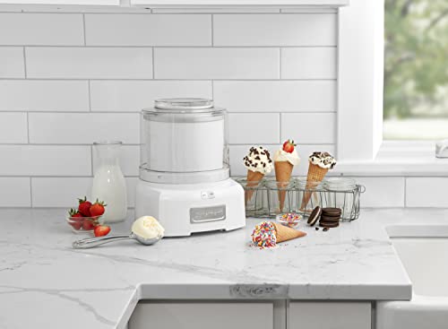 Cuisinart ICE-21P1 1.5-Quart Frozen Yogurt, Ice Cream and Sorbet Maker, Double Insulated Freezer Bowl elminates the need for Ice and Makes Frozen Treats in 20 Minutes or Less, White