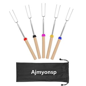 ajmyonsp marshmallow roasting sticks smores stick for fire pit – hot dog campfire skewers mashmellow camping 32 inch long extendable forks 5 pack