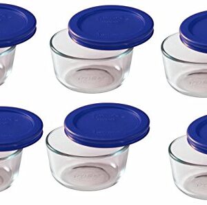 Pyrex Storage 1 Cup Round Dish, Clear with Blue Lid, Pack of 6 Containers