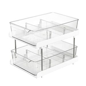 lille home 2-tier clear organizer with sliding storage drawers/baskets, with handles and dividers for kitchen, under sink, bathroom, and office, bpa free