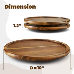 RABAHA 2 Pack Acacia Lazy Susan Organizer for Cabinet (10 Inch) - Wooden Lazy Susan Turntable for Table - Wood Kitchen Turntable Storage Food Bin Container for Pantry, Fridge, Countertop (Pack 2)