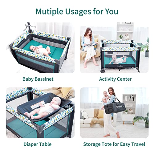 Portable Crib for Baby, Portable Baby Playpen with Detachable Bassinet and Changing Table