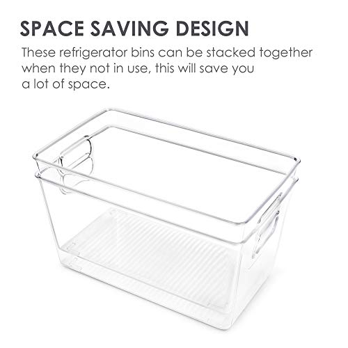 Vtopmart Clear Plastic Pantry Organizer Bins, 6 PCS Food Storage Bins with Handle for Refrigerator, Fridge, Cabinet, Kitchen, Countertops, Cupboard, Freezer Organization and Storage, BPA Free, Medium