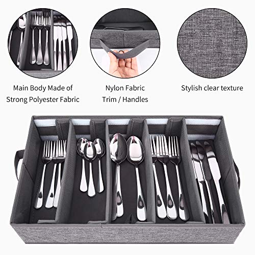 Silverware Storage Box Chest, Flatware Storage Case, Utensil Holder with Removable Lid and Adjustable Dividers for Organizing Utensils, Cutlery, Flatware, Knives, Large Capacity Gray