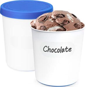sumo ice cream containers for homemade ice cream (2 containers – 1 quart each) reusable pint-shaped freezer storage containers with lids, erasable labels (blue)