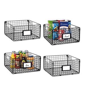 x-cosrack foldable cabinet wall mount metal wire basket organizer with handles – 4 pack, 12″ x 12″ x 6″farmhouse food storage mesh bin for kitchen pantry laundry closet garage patent design