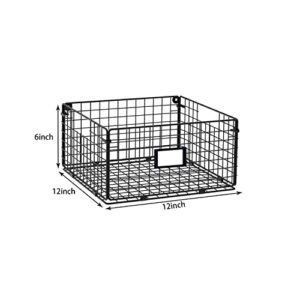 X-cosrack Foldable Cabinet Wall Mount Metal Wire Basket Organizer with Handles - 4 Pack, 12" x 12" X 6"Farmhouse Food Storage Mesh Bin for Kitchen Pantry Laundry Closet Garage Patent Design