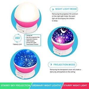 MOKOQI Star Projector, Night Light Lamp Fun Gifts for 1-4-6-14 Year Old Girls and Boys Rotating Star Sky Moon Light Projector for Kids Bedroom Decor -Pink