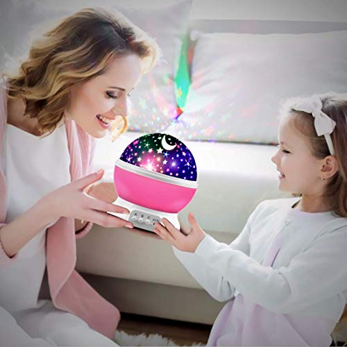 MOKOQI Star Projector, Night Light Lamp Fun Gifts for 1-4-6-14 Year Old Girls and Boys Rotating Star Sky Moon Light Projector for Kids Bedroom Decor -Pink