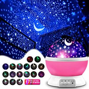 MOKOQI Star Projector, Night Light Lamp Fun Gifts for 1-4-6-14 Year Old Girls and Boys Rotating Star Sky Moon Light Projector for Kids Bedroom Decor -Pink