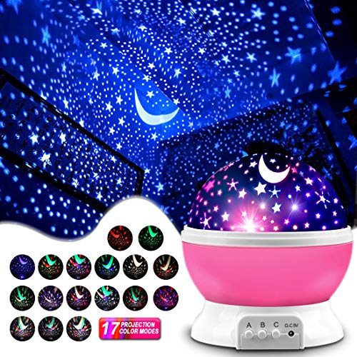 MOKOQI Star Projector, Night Light Lamp Fun Gifts for 1-4-6-14 Year Old Girls and Boys Rotating Star Sky Moon Light Projector for Kids Bedroom Decor -Pink