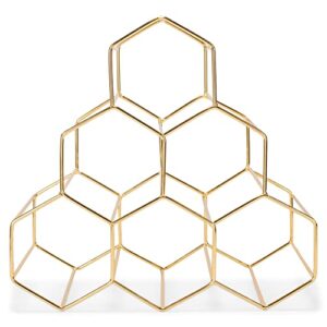 nat & jules honeycomb gold tone iron metal tabletop wine rack – holds 6 bottles