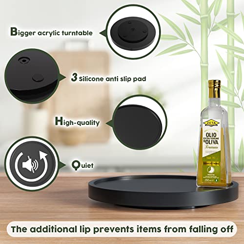 Turntable Vanity Tray 10 Inch for Perfume Candle, Bamboo Kitchen Sink Countertop Organizer for Keep Glass, Sponge and Soap Bathroom Countertop Organizer Coffee Table Decorative Tray Black
