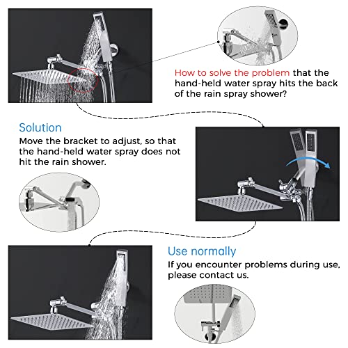 G-Promise All Metal Dual Square Shower Head Combo | 8" Rain Shower Head | Handheld Shower Wand with 71" Extra Long Flexible Hose | Smooth 3-Way Diverter | Adjustable Extension Arm - A Bathroom Upgrade