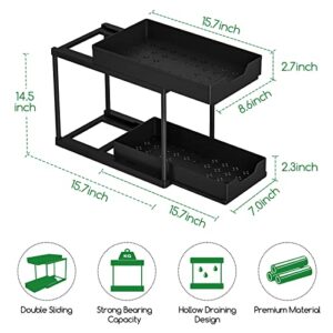 Vantency TANVENCY Double Sliding Cabinet Organizer, Pull Out Bathroom Shelf Organizer Rack With 2 Drawers, 2 Tier Under Sink Organizers and Storage for Kitchen, Bathroom