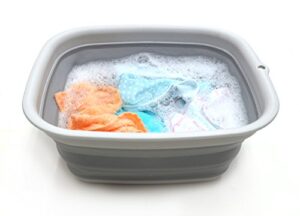 sammart 9.45l (2.5 gallon) collapsible tub – foldable dish tub – portable washing basin – space saving plastic washtub (grey, m)