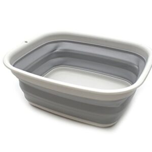 SAMMART 9.45L (2.5 Gallon) Collapsible Tub - Foldable Dish Tub - Portable Washing Basin - Space Saving Plastic Washtub (Grey, M)