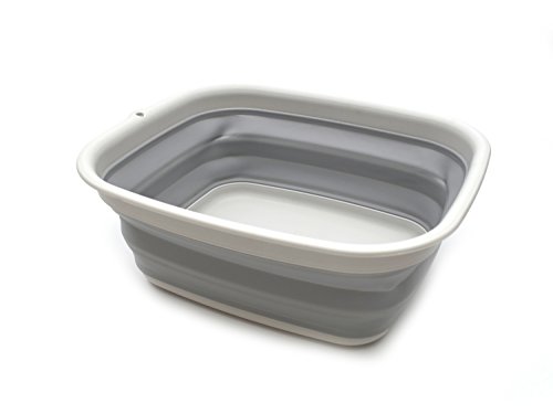 SAMMART 9.45L (2.5 Gallon) Collapsible Tub - Foldable Dish Tub - Portable Washing Basin - Space Saving Plastic Washtub (Grey, M)