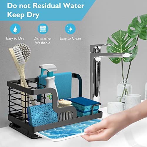 Kitchen Sink Organizer, Sink Caddy Sponge Holder for Kitchen Sink, Dish Brush Holder Sink Accessories Stainless Steel, Kitchen Soap Caddy with Plastic Removable Drain Pan for Sponge, Brush, Dish Soap