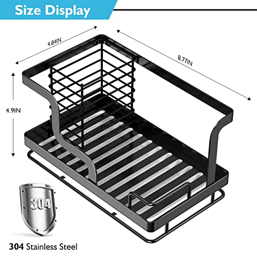 Kitchen Sink Organizer, Sink Caddy Sponge Holder for Kitchen Sink, Dish Brush Holder Sink Accessories Stainless Steel, Kitchen Soap Caddy with Plastic Removable Drain Pan for Sponge, Brush, Dish Soap