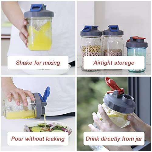 4 Pack Flip Cap Mason Jar Lids with Pour Spout and Leak-proof Airtight Seal for Drinking Salad Dressing - Wide Mouth