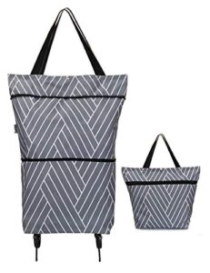 reusable grocery bags with wheels foldable shopping bags – waterproof & strong(grey line)