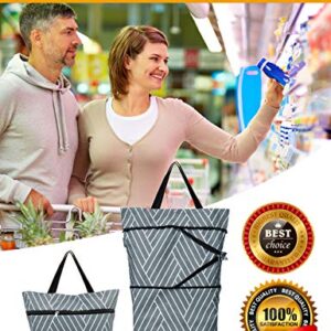 Reusable Grocery Bags with Wheels Foldable Shopping Bags - Waterproof & Strong(Grey Line)