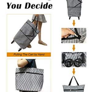 Reusable Grocery Bags with Wheels Foldable Shopping Bags - Waterproof & Strong(Grey Line)