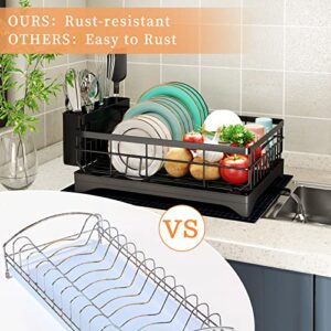 coobest Dish Drying Rack, Dish Rack with Utensil Holder and Dish Drying Mat, 360° Removable Drainboard, Drying Rack for Kitchen Counter, Kitchen Gadgets and Kitchen Organization