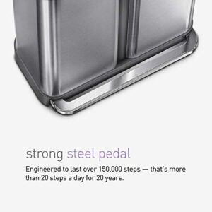 simplehuman 58 Liter / 15.3 Gallon Rectangular Hands-Free Dual Compartment Recycling Kitchen Step Trash Can with Soft-Close Lid, Brushed Stainless Steel