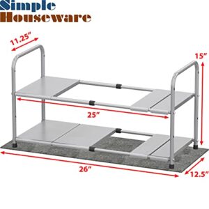 Simple Houseware Under Sink 2 Tier Expandable Heavy Duty Metal Shelf Organizer Rack, Silver (Expand from 15 to 25 inches)