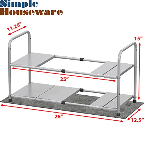 Simple Houseware Under Sink 2 Tier Expandable Heavy Duty Metal Shelf Organizer Rack, Silver (Expand from 15 to 25 inches)