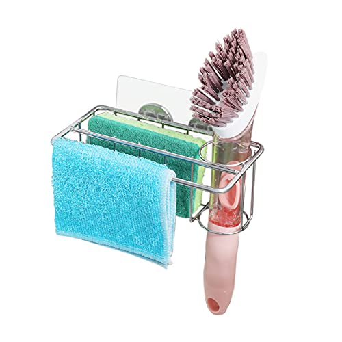 Carwiner Sponge Holder + Brush Holder + Dish Cloth Hanger, 3-in-1 Caddy Organizer Storage for Kitchen, SUS304 No Drilling