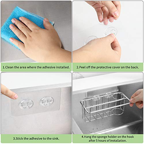 Carwiner Sponge Holder + Brush Holder + Dish Cloth Hanger, 3-in-1 Caddy Organizer Storage for Kitchen, SUS304 No Drilling