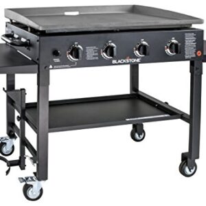 Blackstone 36 Inch Gas Griddle Cooking Station 4 Burner Flat Top Gas Grill Propane Fuelled Restaurant Grade Professional 36” Outdoor Griddle Station with Side Shelf (1554)